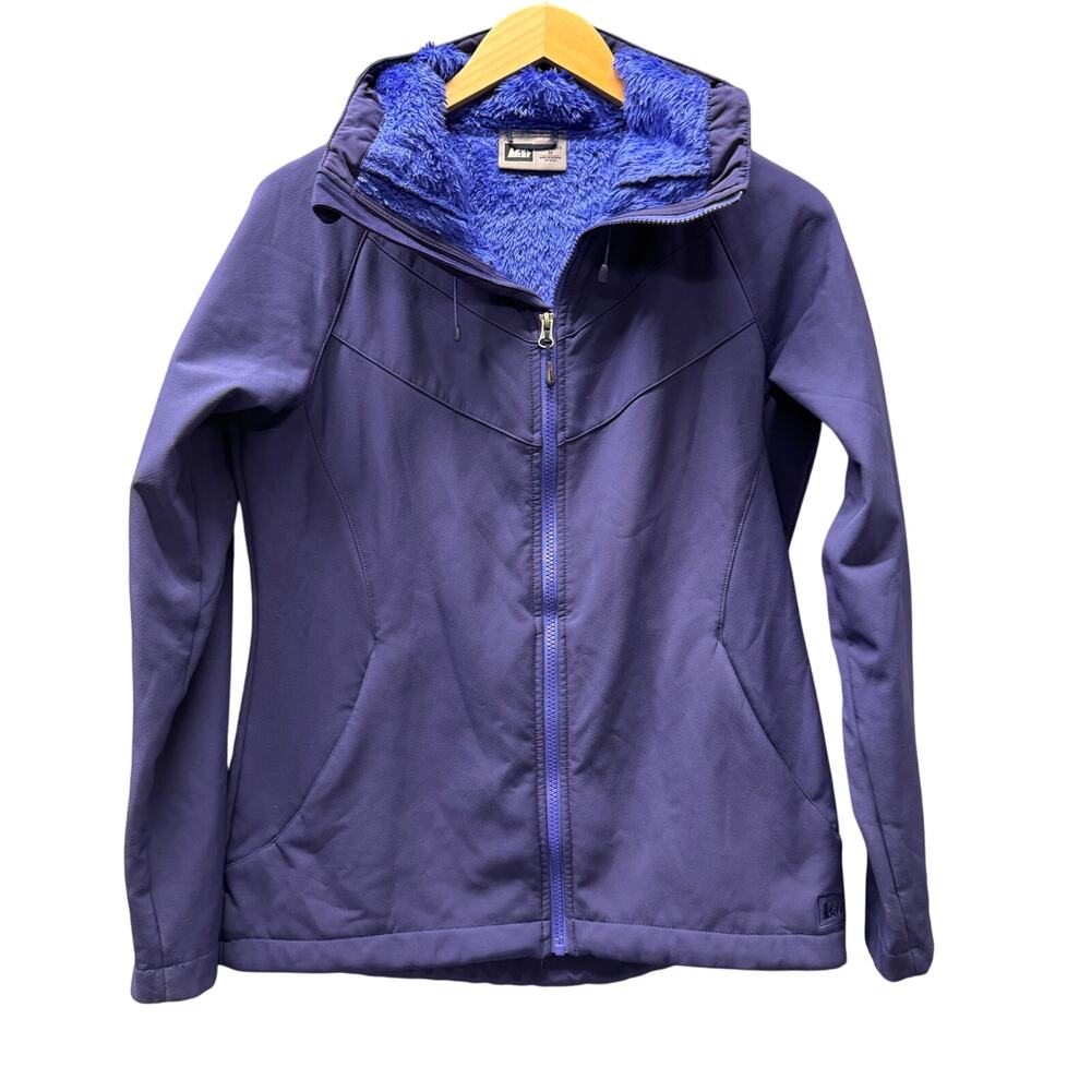 REI Jacket Womens Medium Purple Full Zip Shaggy Fleece Lined Hooded Full Zip